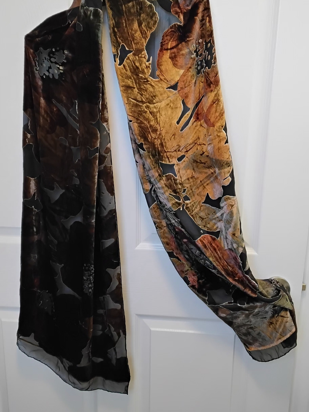 Source Unknown Velvet Burnout Floral Wrap Scarf in Gold, Black and Brown